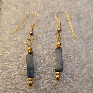 Hand Crafted Gold and Blue Dangle Earrings